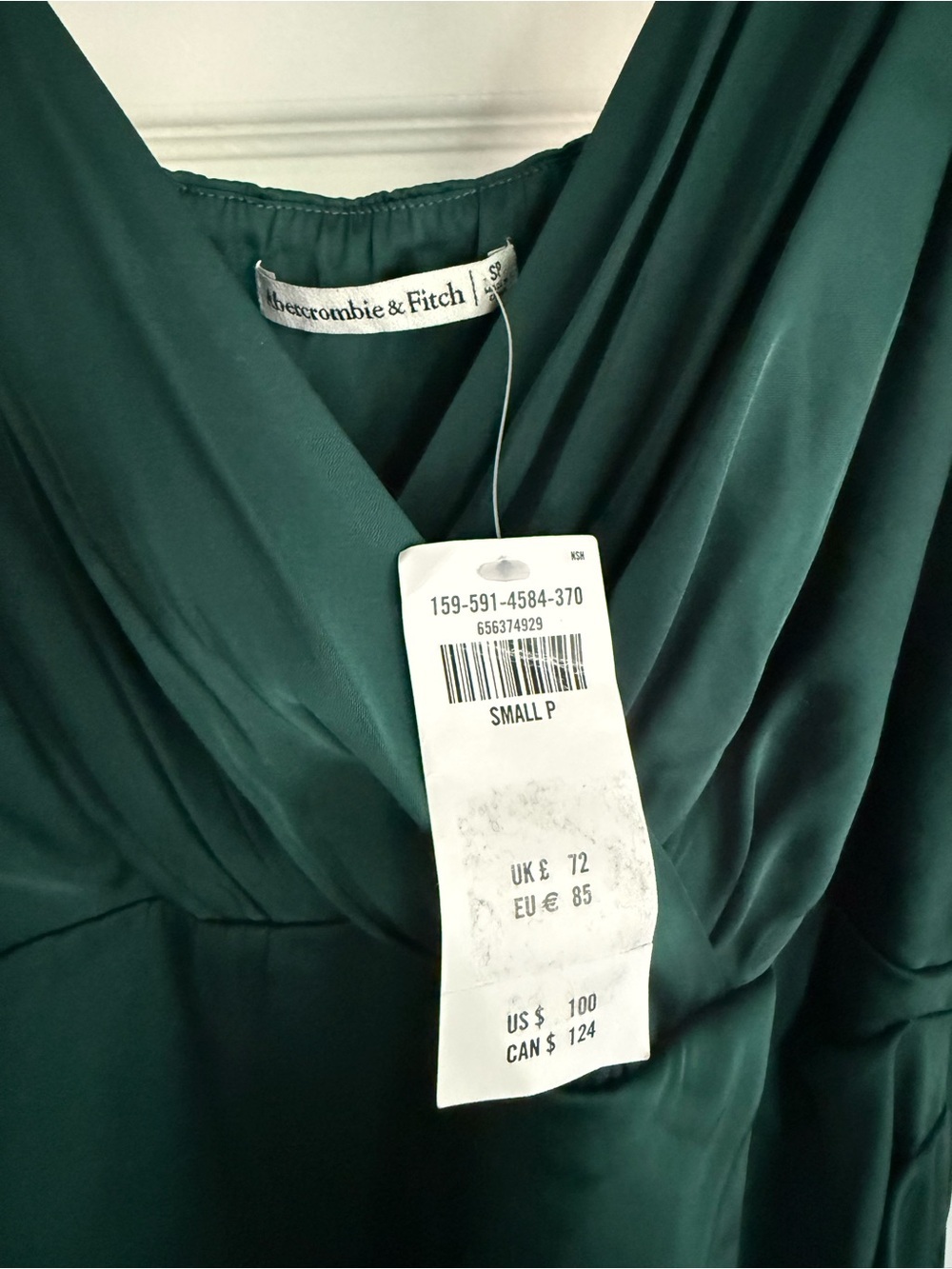 NWT Abercrombie & Fitch Satin Draped Wrap Midi Dress Emerald Green Small Petite - Picture 4 of 10